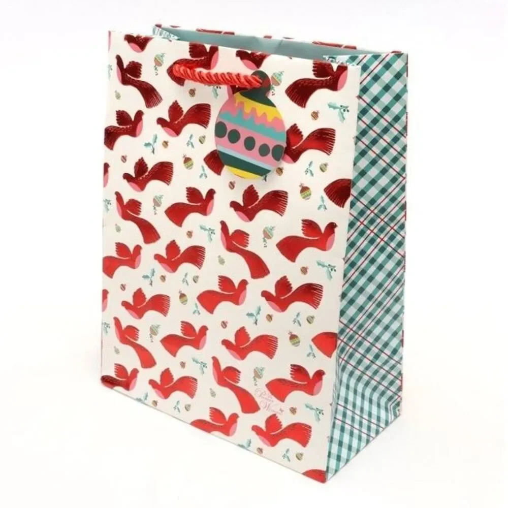 Pioneer Woman Christmas Gift Bag 5ct Set Foil or Glitter Paper Bird Floral Green